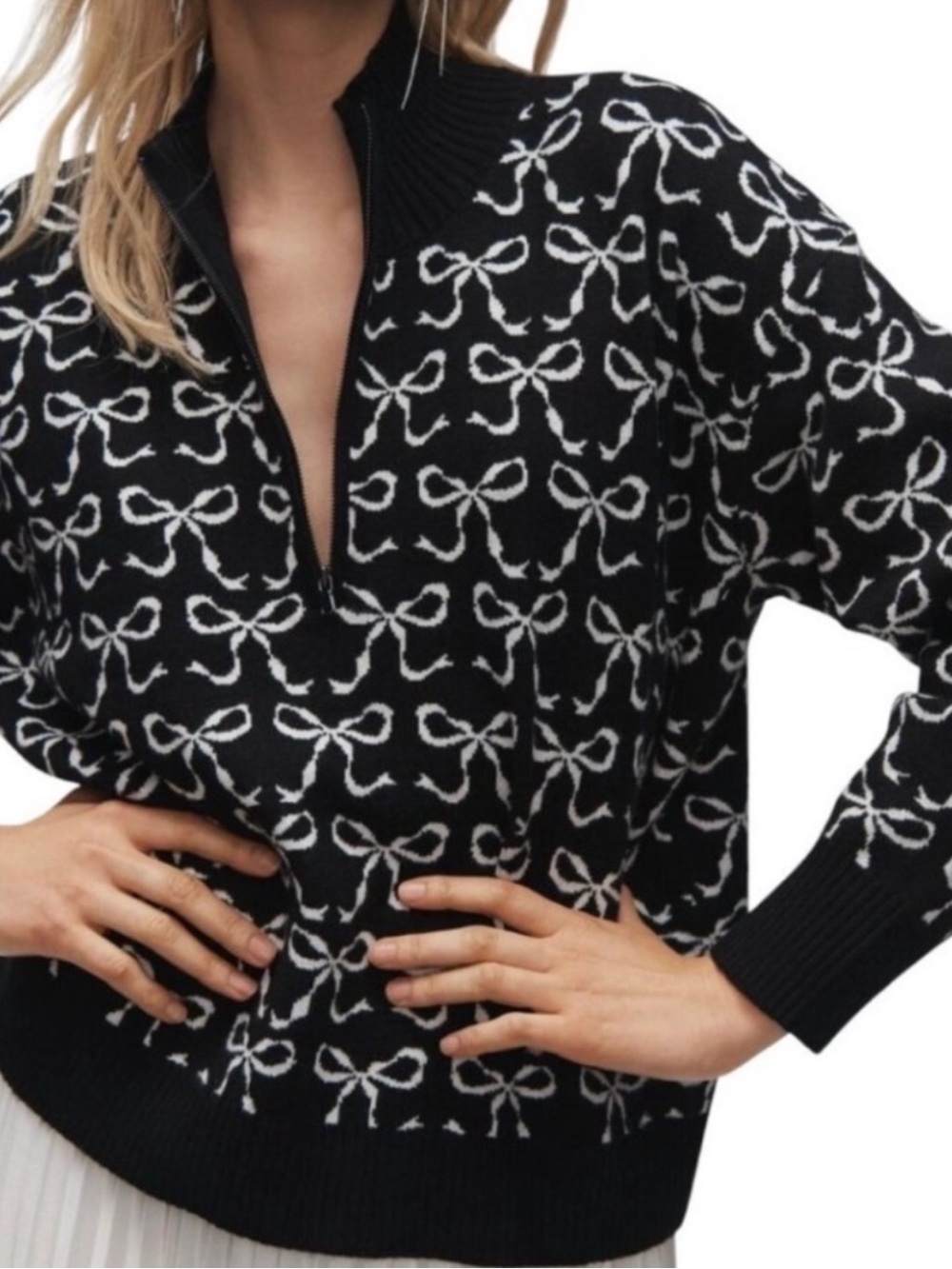 Maeve Anthropologie Montana Mock Neck Bow Printed Sweater